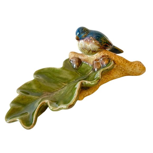 Ceramic Drip-Glazed Blue Bird Leaf Serving Dish, Candy Nut Tray Sculpture-ZQQQC - Picture 3 of 16